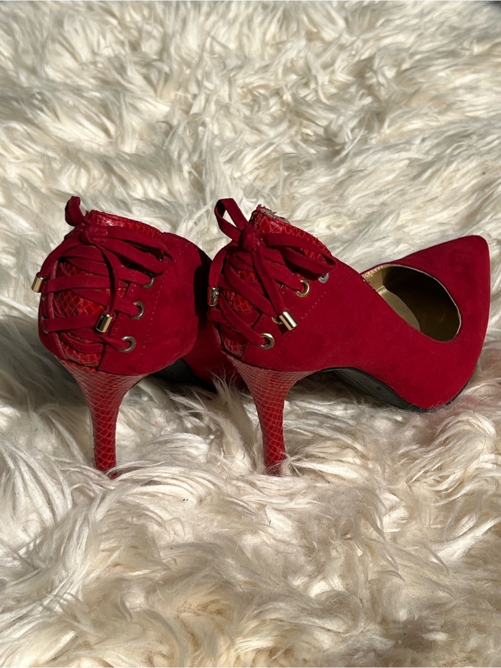 Y2K VINTAGE GUESS red suede stiletto corset heels